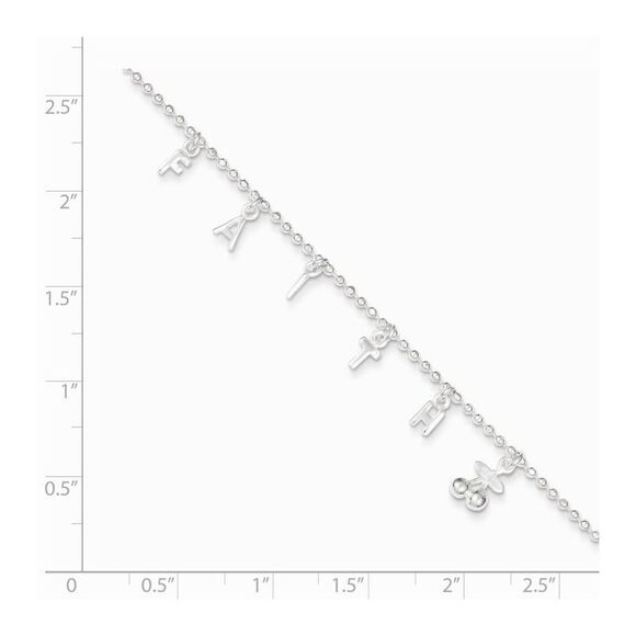Sterling Silver 1.5mm Beaded FAITH Charm Anklet, 10-11 Inch - Picture 3 of 5